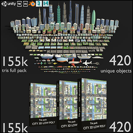 卡通城市建筑包含体育场 操场 景观 车辆等素材之家精选3D模型
