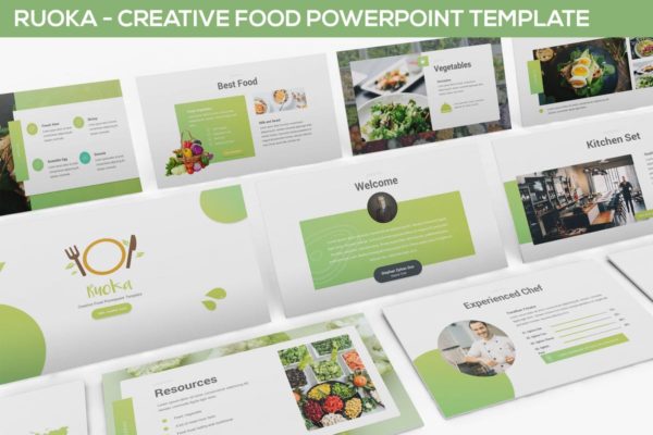 烹饪烘培美食主题PPT幻灯片模板下载 Ruoka – Creative Food Powerpoint Template