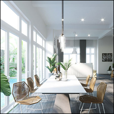 现代公寓客厅餐厅室内场景素材之家精选3D模型