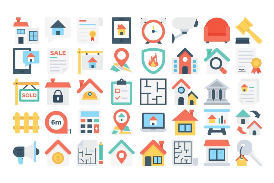 130个房地产租赁机构彩色扁平图标 130 Flat Real Estate Icons插图(1)