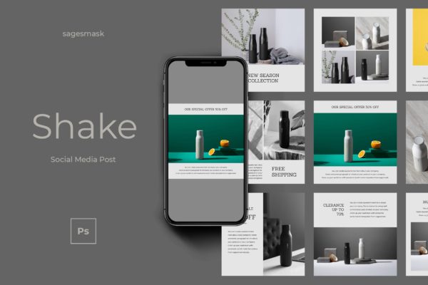 北欧风格社交媒体文章贴图设计模板素材库精选 Shake Social Media Post