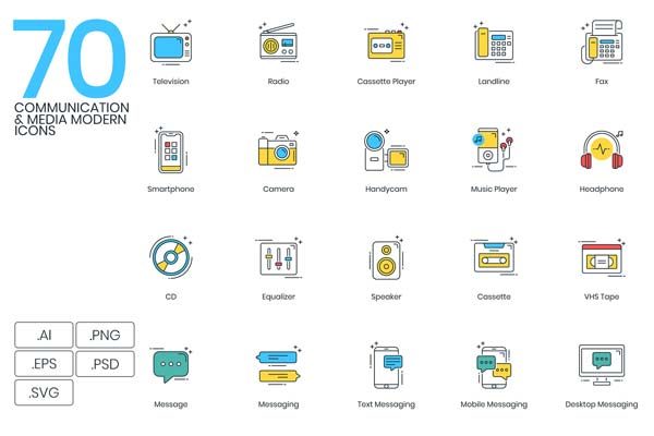 70个信息沟通与媒体技术图标下载[Ai]