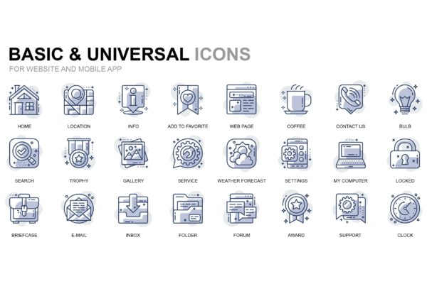 基础通用实用网站/APP设计线性图标合集素材 Basic Thin Line Icons