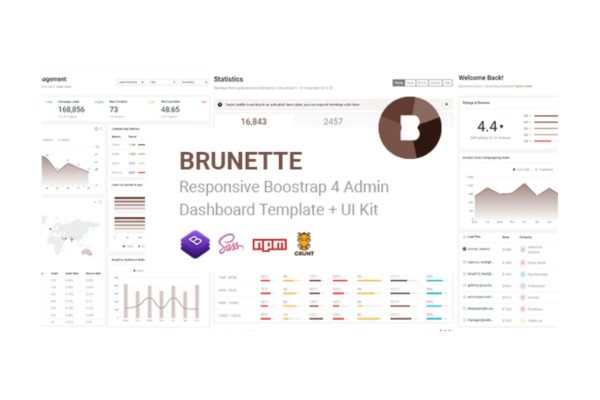 Bootstrap 4框架网站后台HTML模板素材库精选 Brunette – Bootstrap 4 Admin &amp; Powerful UI Kit