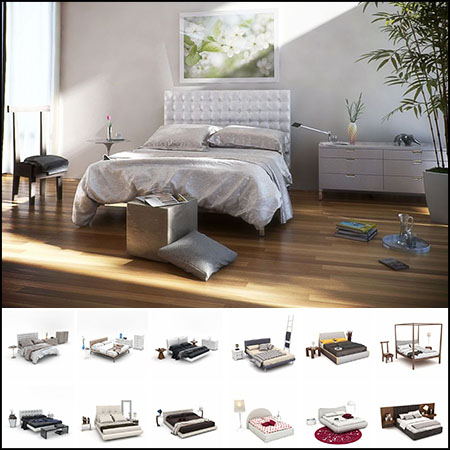 36款高度详细的双人床组合素材之家精选3D模型