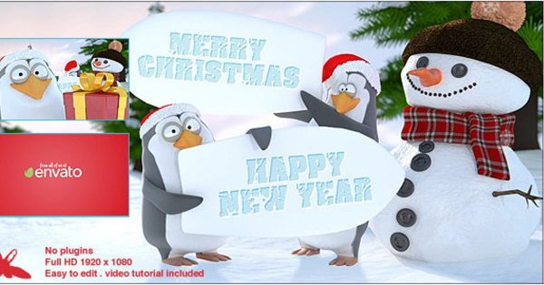 快乐企鹅新年圣诞祝福视频素材库精选AE模板 Christmas Penguins