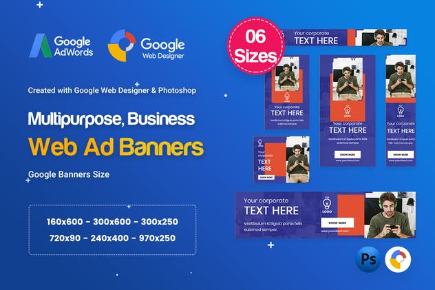 多用途多尺寸Banner广告设计HTML&PSD模板 Multi-Purpose Banners HTML5 D67 Ad – GWD & PSD插图(1)