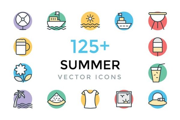 125+夏季海滩派对矢量图标 125+ Summer Vector Icons