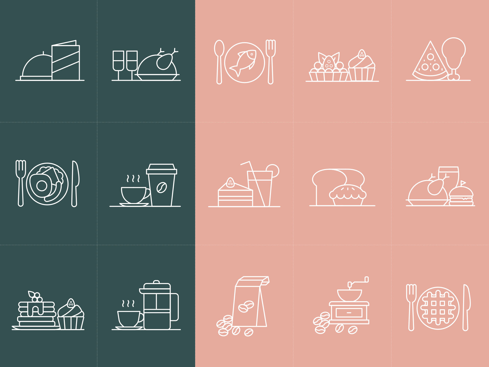 餐馆美食主题矢量线性图标 Restaurant Vector Icons插图