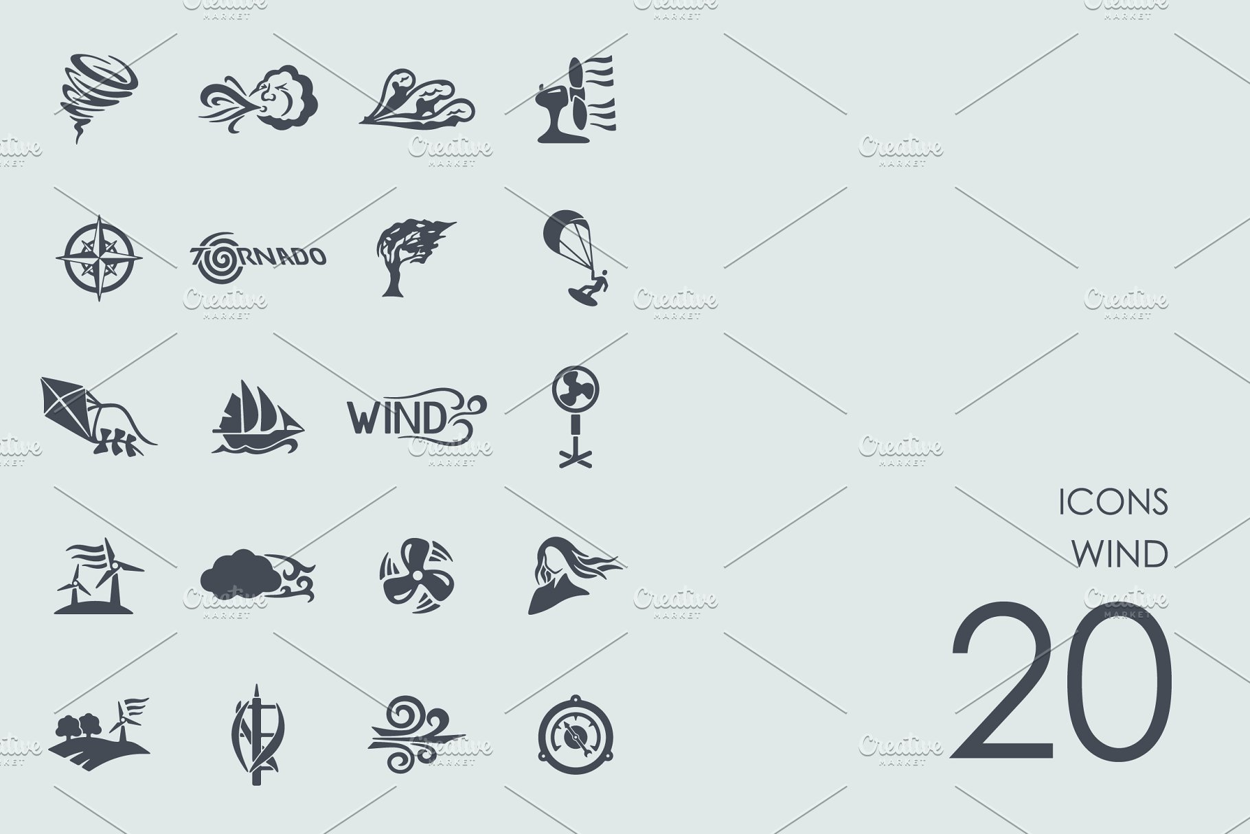 20个手绘风元素简约图标 Wind icons插图