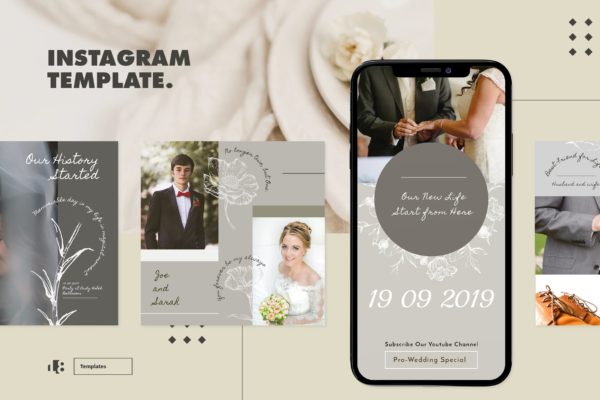 婚礼婚纱摄影Instagram社交贴图设计模板素材库精选v1 Instagram Template v1