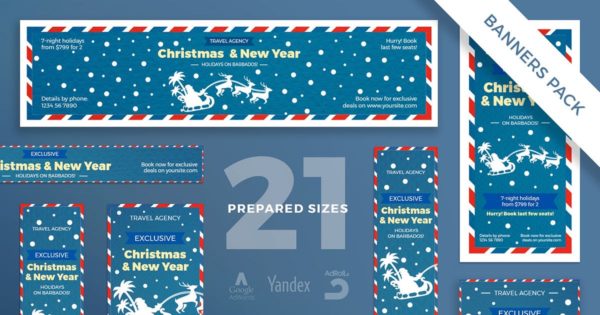 旅行社&amp;旅游代理商圣诞节主题广告Banner设计模板 Christmas Travel Agency Banner Pack Template