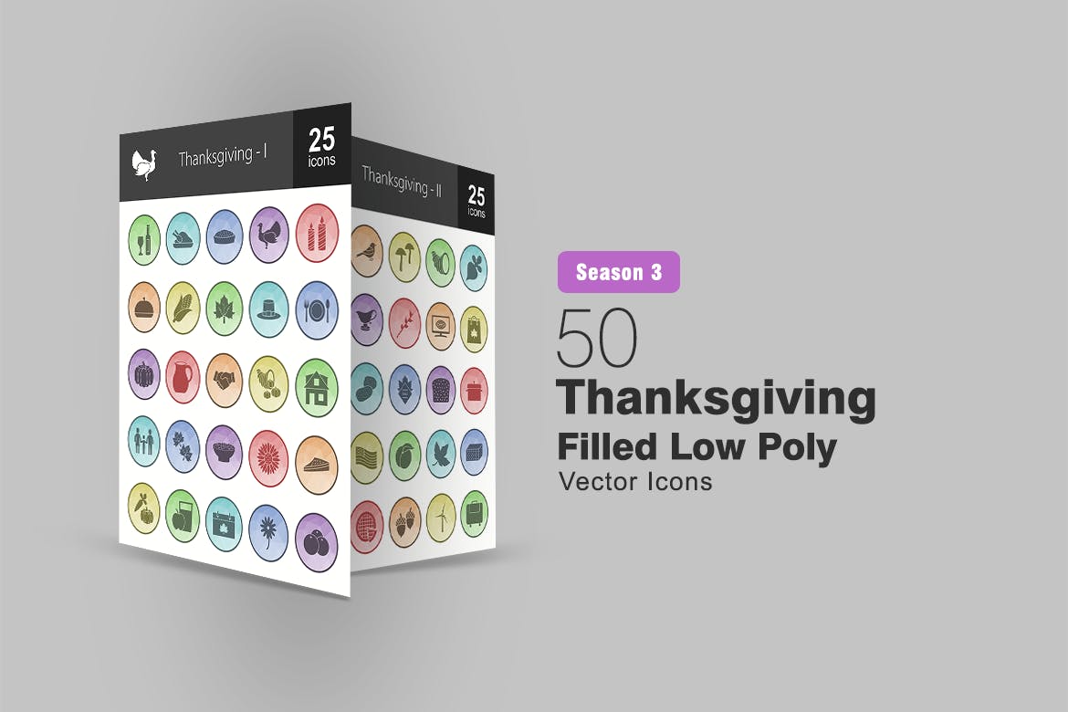 50枚感恩节主题圆形素材库精选图标素材 50 Thanksgiving Filled Low Poly Icons插图
