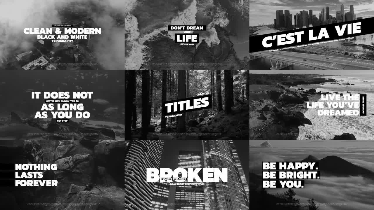 9个时尚简洁黑白字体素材库精选AE模板