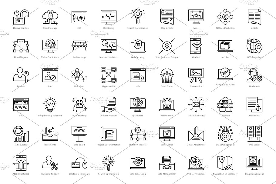 1458个Web&Seo网络营销主题线条图标 1458 Web and Seo Line Icons Set插图(10)