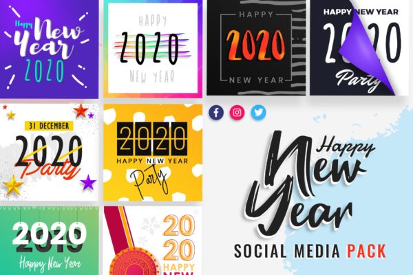 2020新年主题社交媒体贴图设计模板素材库精选 New Year Social Media Post Templates