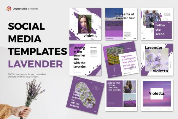 薰衣草配色社交媒体广告Banner图设计模板素材库精选 Lavender Social Media Banners