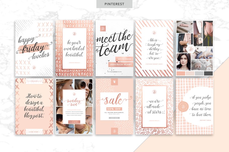 女性化社交媒体贴图模板素材库精选 ROSE GOLD | Social Media Pack 2插图(7)