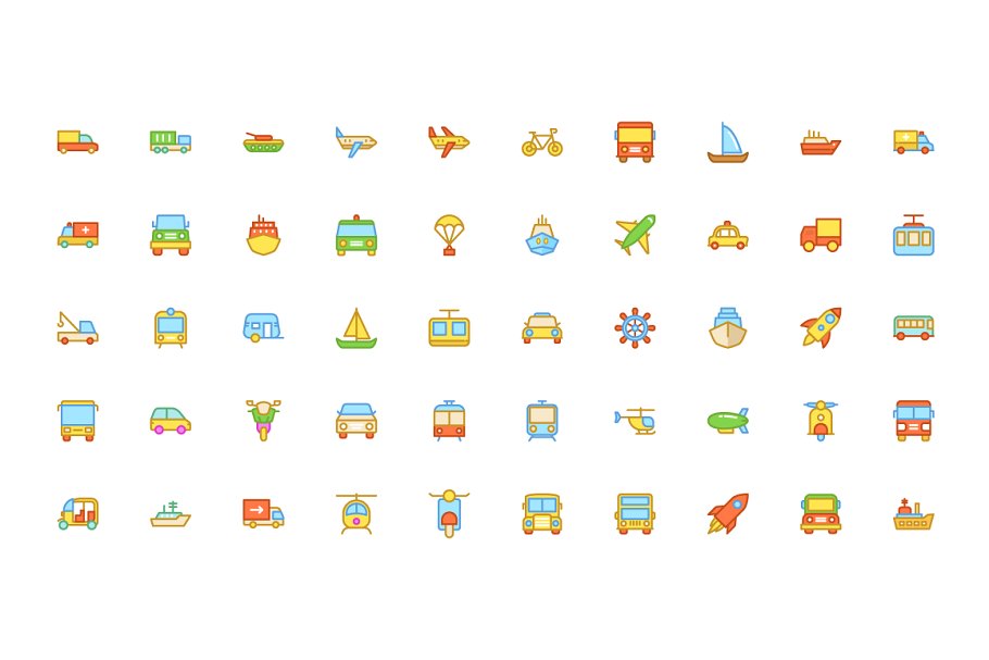 110个交通运输彩色图标和线条图标 110 Transports Colored & Line Icons插图(1)