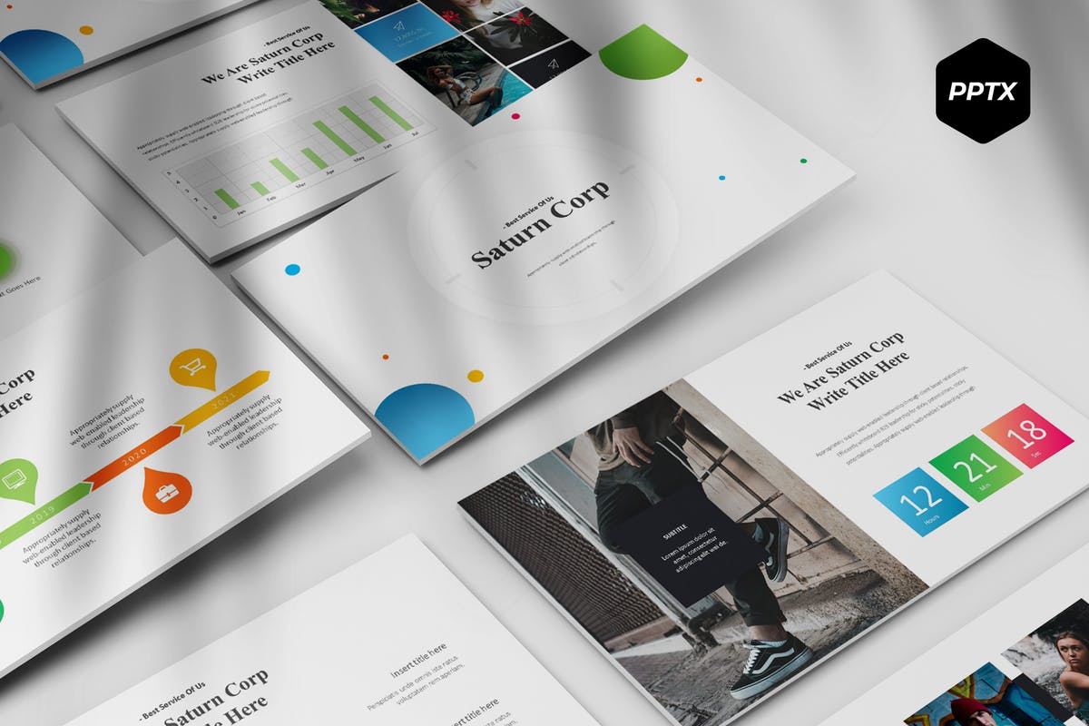 企业全方位宣传PPT幻灯片模板设计 Saturn Corp – Powerpoint Template插图