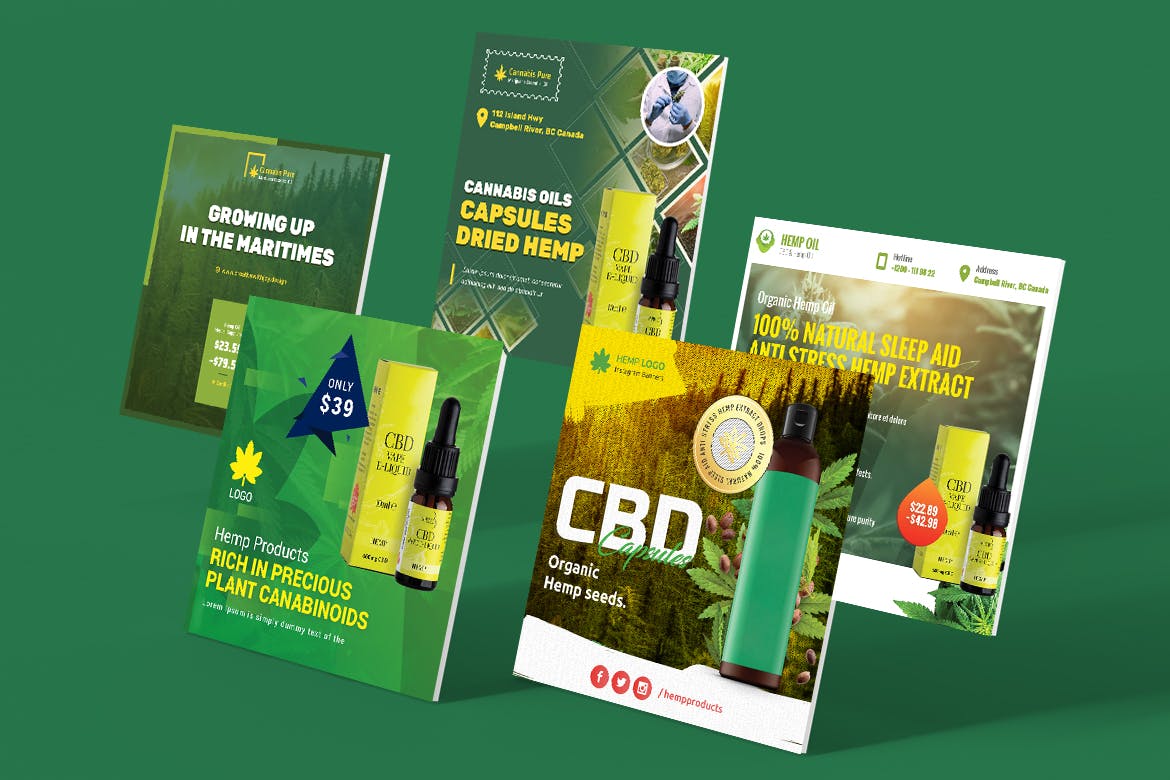 电子烟烟油产品社交媒体新媒体营销推广设计素材 Cannabis Hemp Oil Products Instagram Post插图(1)