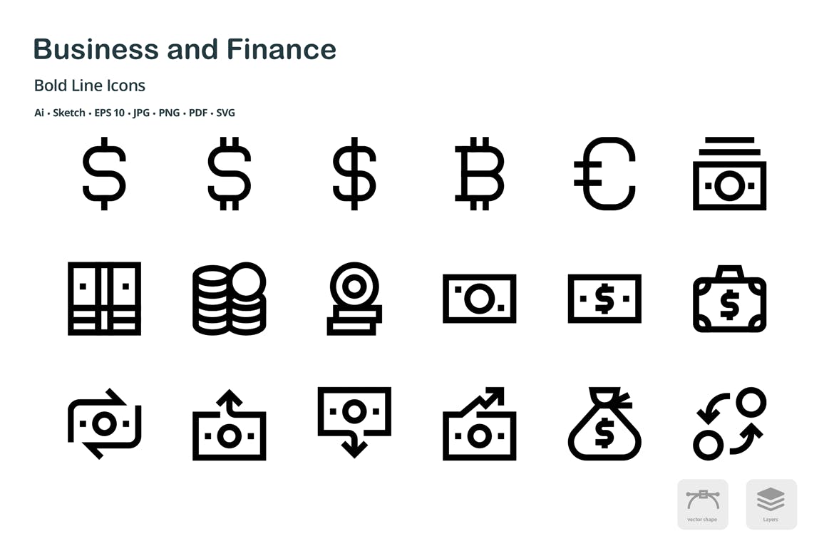 商业&金融主题粗线条风格矢量素材库精选图标 Business and Finance Mini Bold Line Icons插图(3)