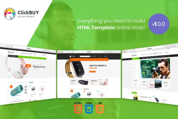 在线商城HTML响应式网站模板素材库精选下载 ClickBuy | Multi Store Responsive HTML Template