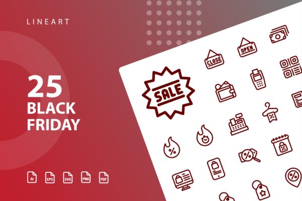 黑色星期五购物主题线性图标素材 Black Friday Lineart