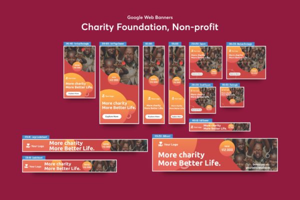 慈善基金会/非营利类型Banner横幅素材库精选广告模板v2 Charity Foundation, Non-profit Banners Ad