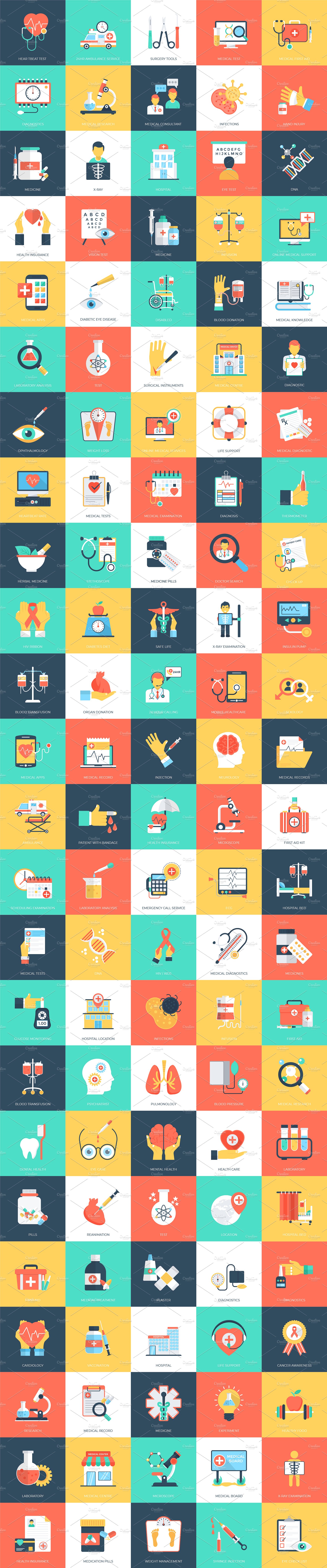 120枚医疗和健康主题扁平化图标 120 Medical and Health Flat Icons插图(1)
