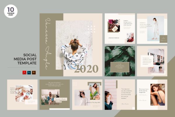 优雅时尚品牌推广社交媒体PSD&amp;AI模板素材库精选 Elegant Fashion Social Media Kit PSD &amp; AI Template