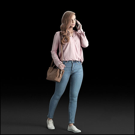 走路的休闲女人带着包和电话素材之家精选3D模型