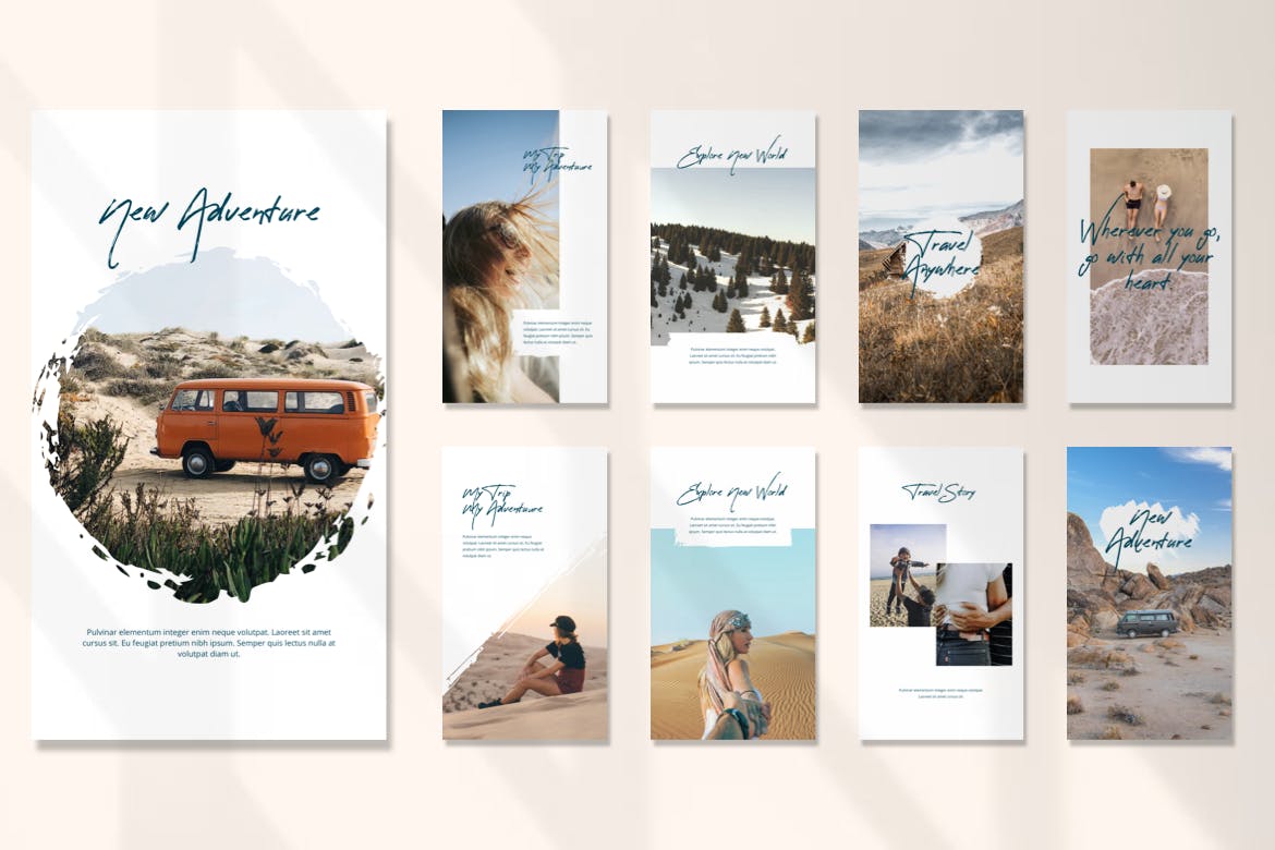 Instagram社交旅游品牌故事营销设计素材 Instagram Story Template – Travel Brush Design插图(1)