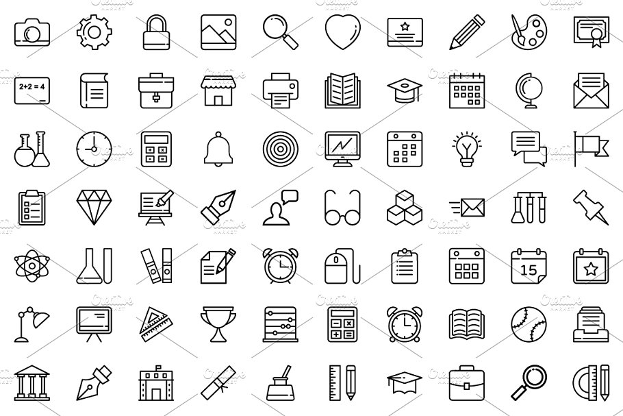 180枚教育主题彩色线条图标 180 Education Colored and Line Icons插图(3)