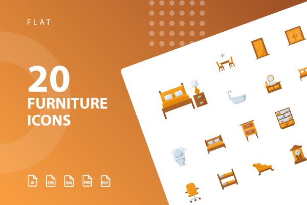 20枚家具主题扁平设计风格矢量素材库精选图标v1 Furniture Flat Part 1