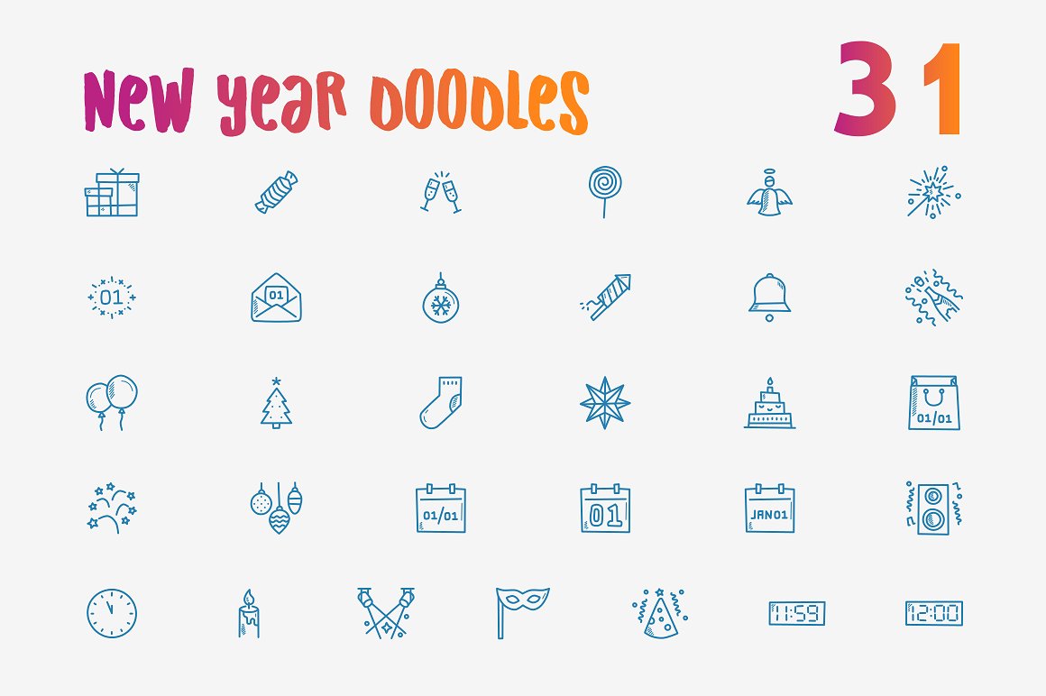 16种风格多尺寸的新年矢量图标合辑下载[png,svg]插图(4)