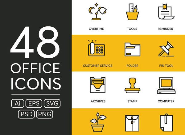 48枚办公类图标（Ai, EPS, PNG, SVG, PSD 多格式）