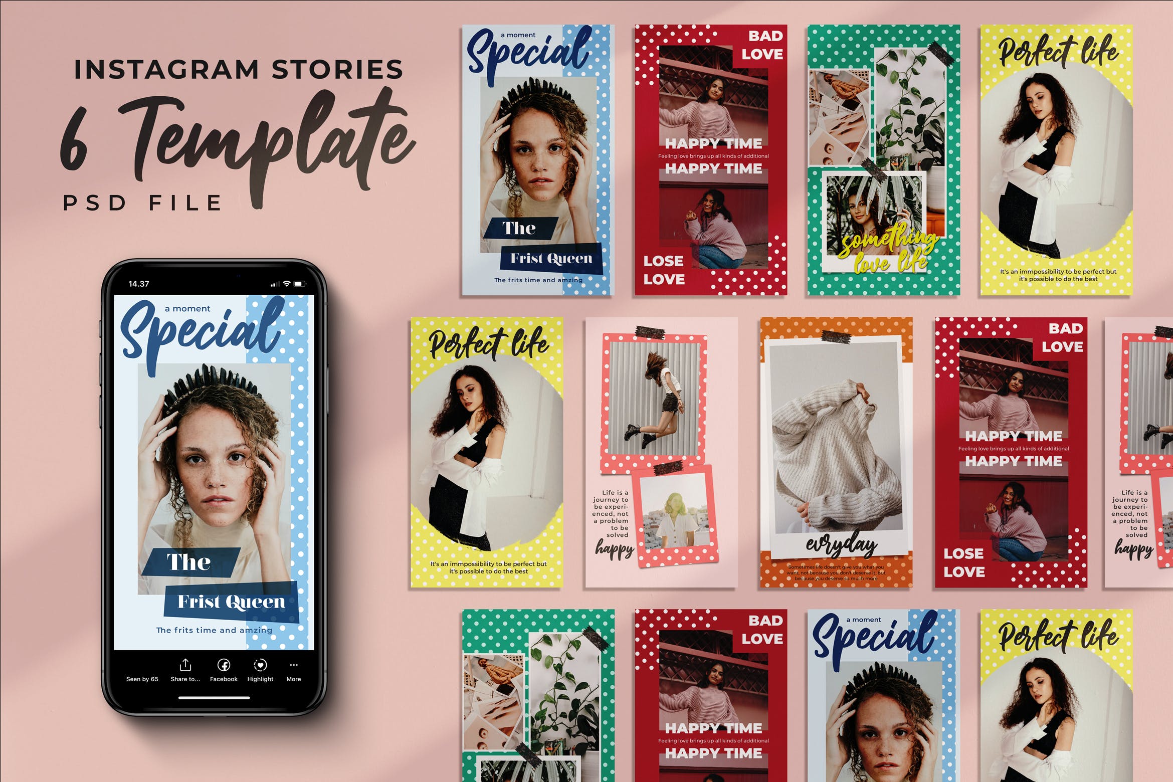 波尔卡圆点艺术风格Instagram品牌故事设计素材 Polka Dots Instagram Stories插图