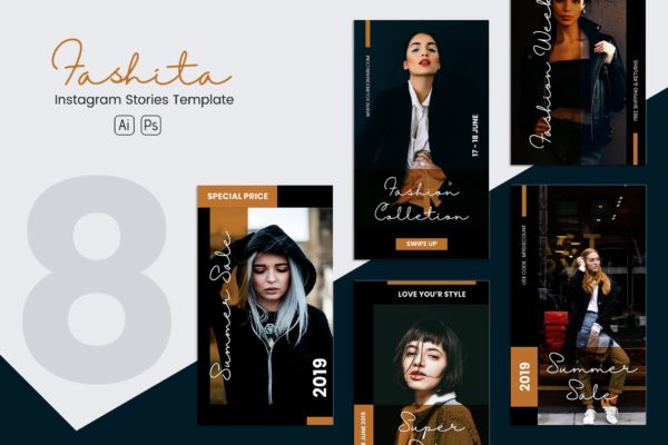 优雅时尚主题Instagram品牌故事策划PSD&amp;AI设计模板素材库精选 Elegant Fashion Instagram Stories PSD &amp; AI