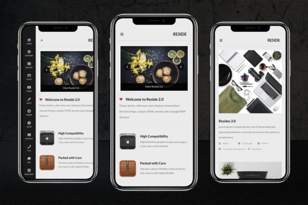 符合Google AMP规范的移动端网站设计HTML模板素材库精选 Reside Mobile | Mobile Template &amp; Google AMP