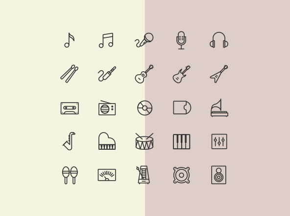 25枚音乐乐器主题矢量线性图标 25 Music Line Icons