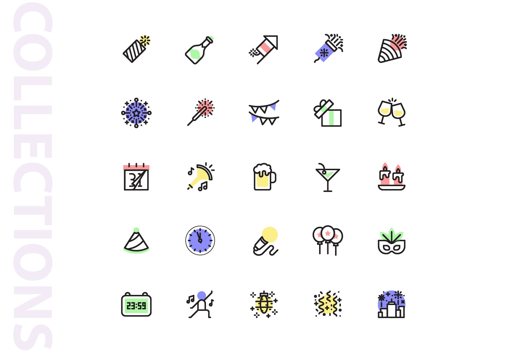 25枚新年主题矢量阴影图标v2 New Year Shape Icons插图(3)