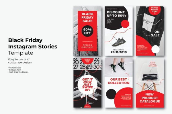 Instagram社交平台黑色星期五促销广告设计模板素材库精选 Black Friday Simple Instagram Story