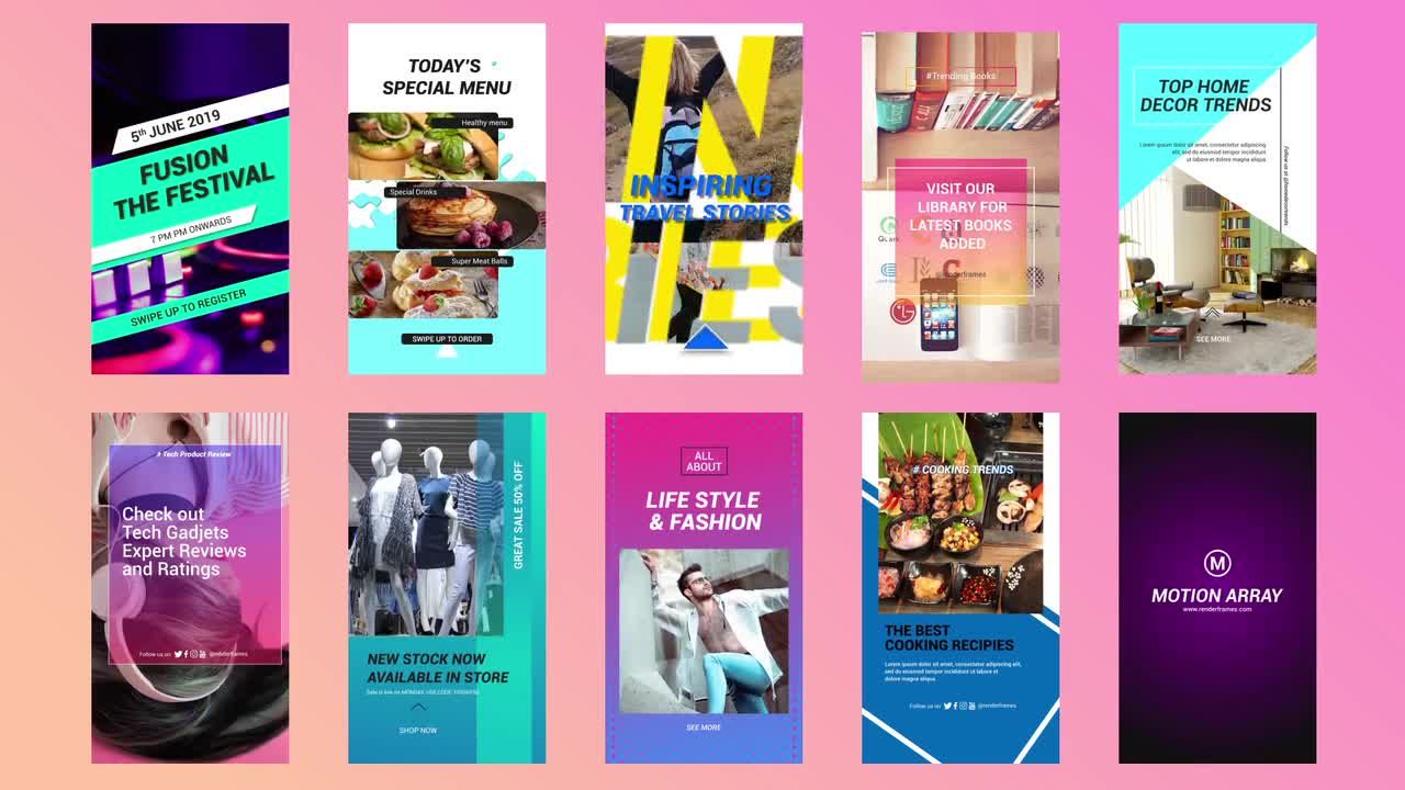 10个精美动画Instagram故事素材库精选AE模板