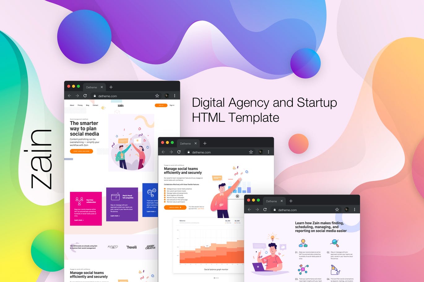 初创公司官方网站设计HTML模板素材库精选 Zain – Digital Agency and Startup HTML Template插图