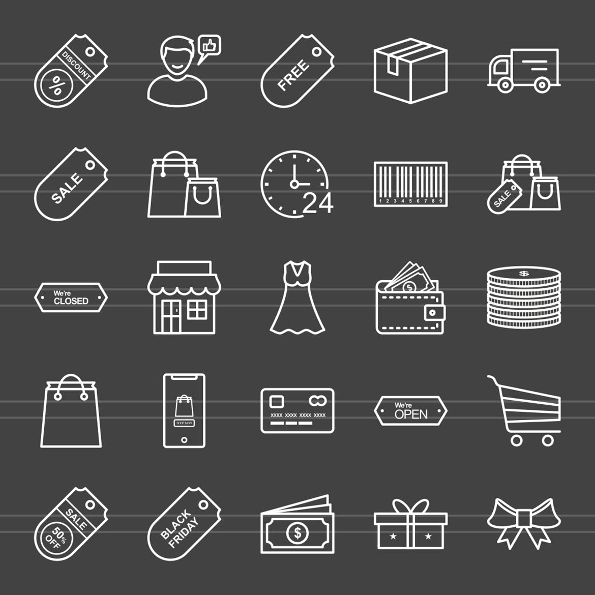 25枚黑色星期五主题反转色线性素材库精选图标 25 Black Friday Line Inverted Icons插图(1)