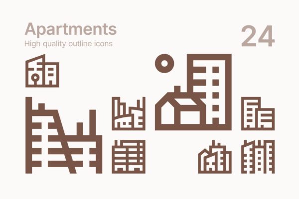 公寓实物轮廓矢量素材库精选图标 Apartment icons