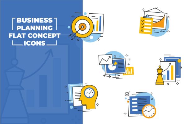 商业计划扁平设计风格矢量图标 Business Planning Flat Icons