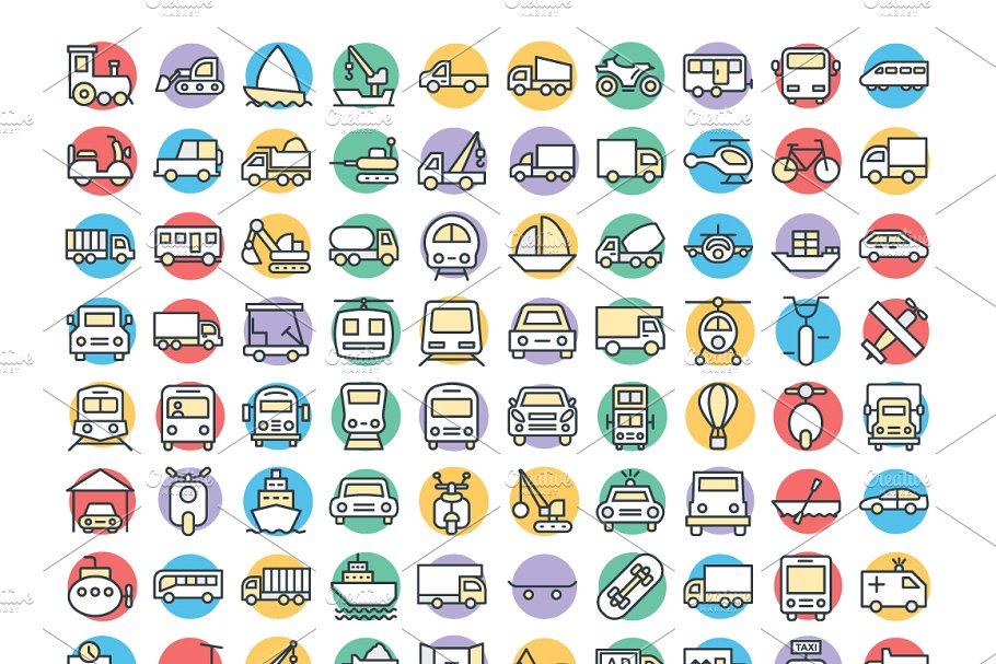 75+运输交通工具矢量简笔画图标 75+ Transport Vector Icons插图(1)