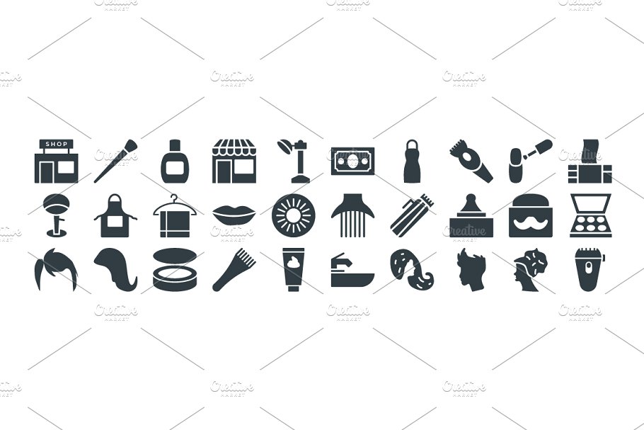 100+美发工具沙龙发廊矢量ico图标 100+ Hair Salon Vector Icons+插图(2)